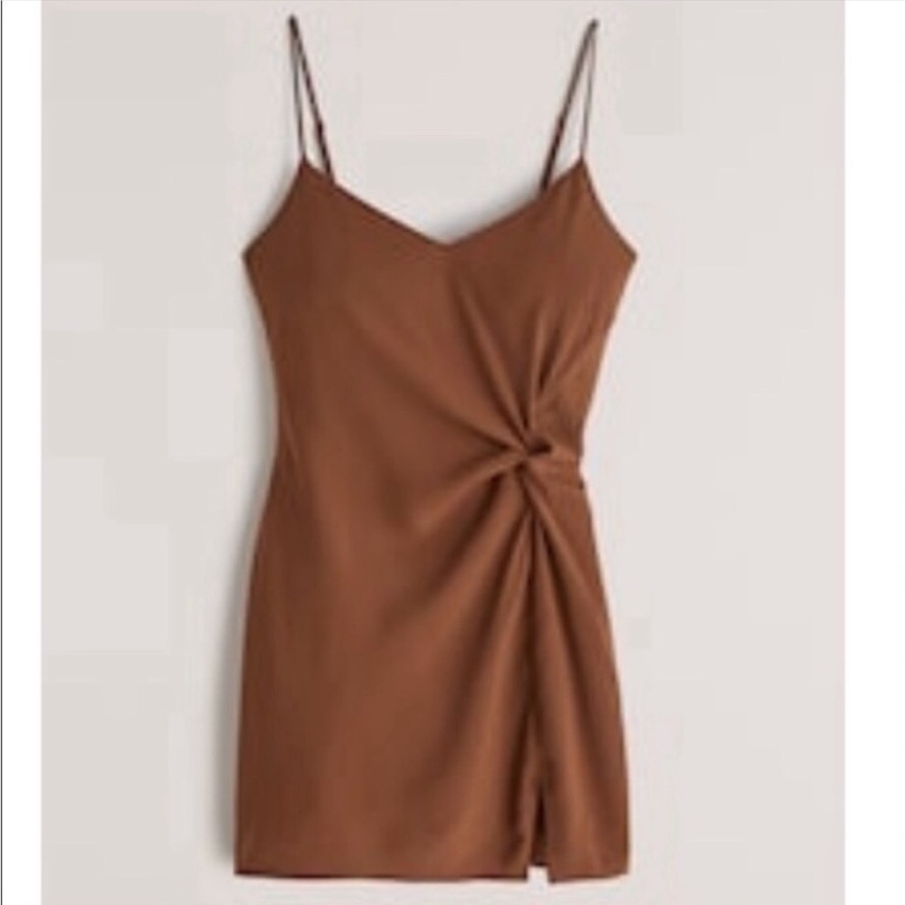 Abercrombie & Fitch Side Twist Crepe Orange Brown Mini Dress